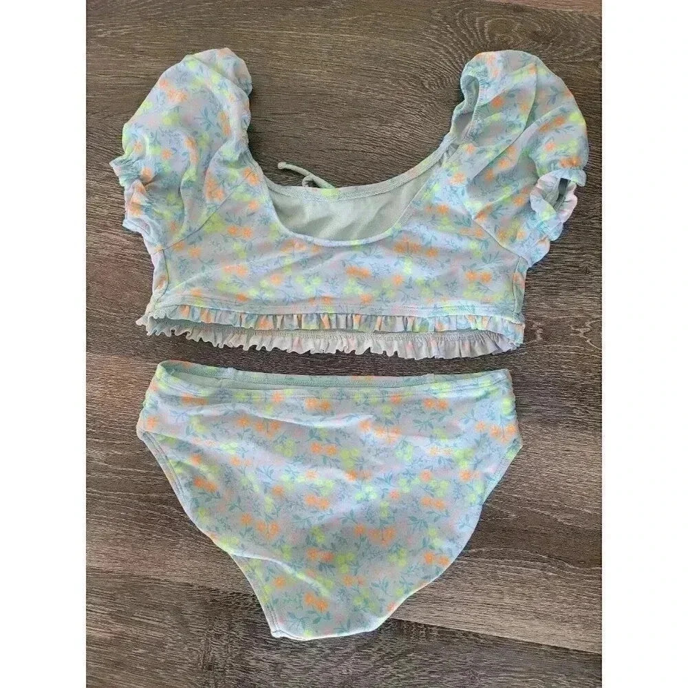 Cat & Jack girls flower 2 piece‎ swim suit size xl #5 - Picture 3 of 4